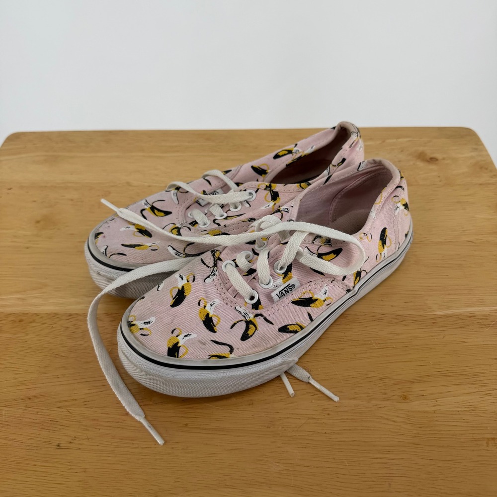 Vans Authentic Kids Sz 3.5 Pink Banana Print Canvas Low Top Sneakers Skater Girl